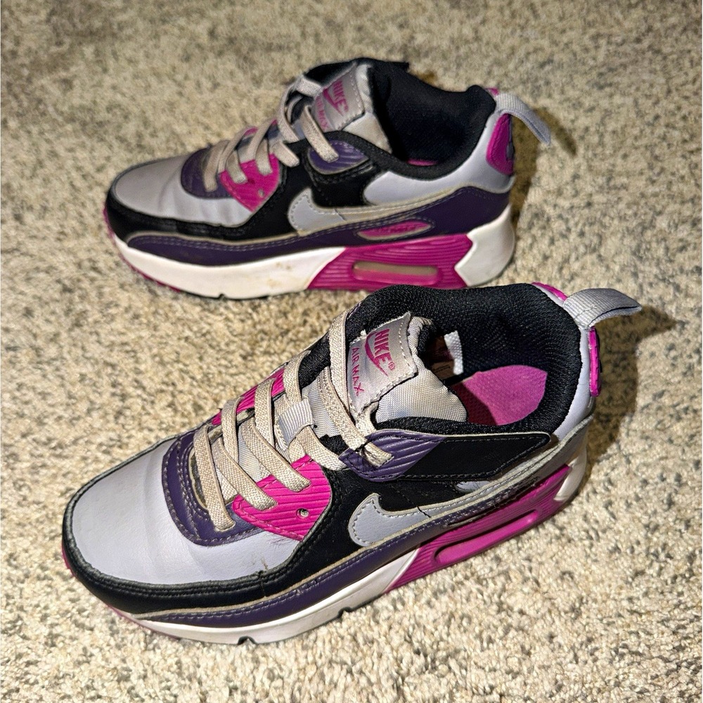 Nike Air Max Kids Low Top Leather Sneakers Purple Pink Gray Black 12C HF6357